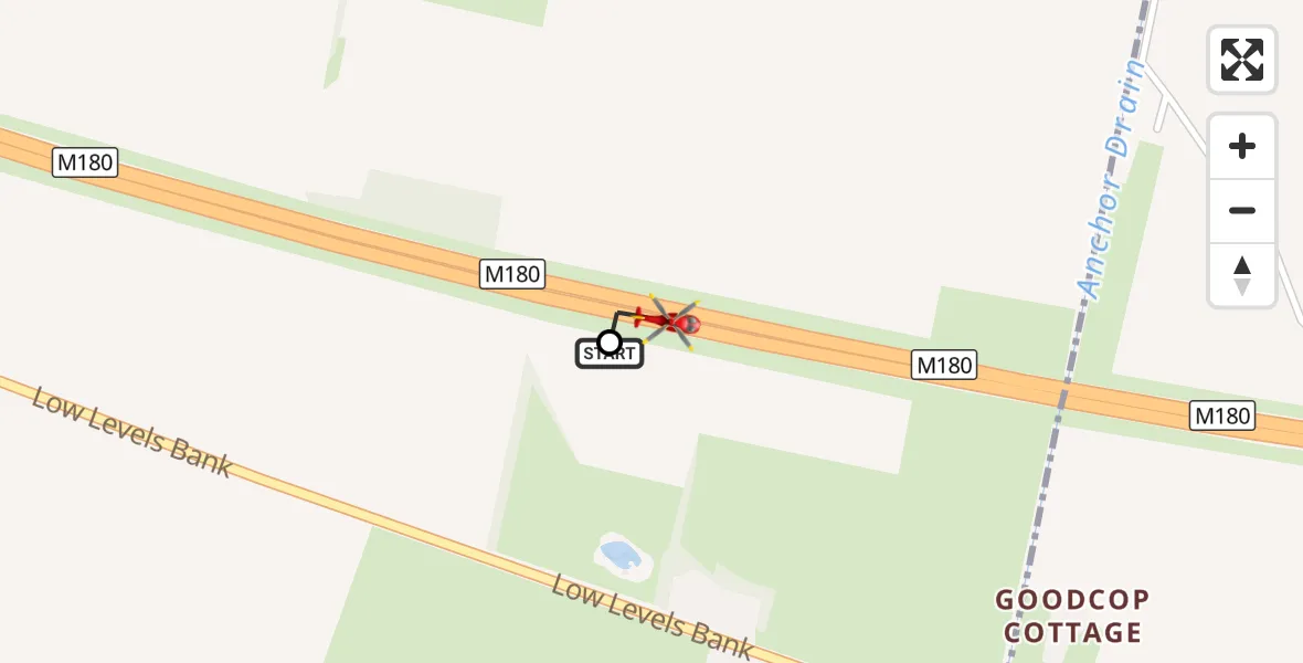 Flight route Air Ambulance Helicopter Thorne - Hatfield, 15 September 2026, 21:30