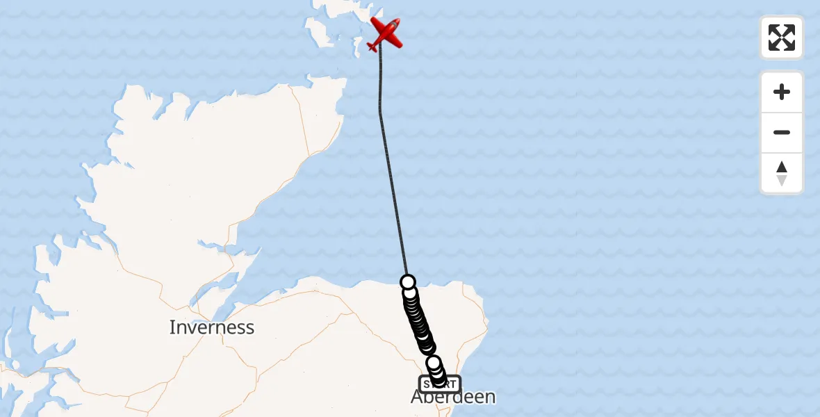 Flight route Air Ambulance Aircraft Aberdeen International Airport - North Sea, 15 September 2026, 22:52