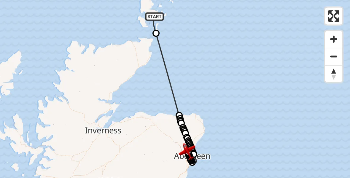 Flight route Air Ambulance Aircraft North Atlantic Ocean - Aberdeen International Airport, 15 September 2026, 23:50