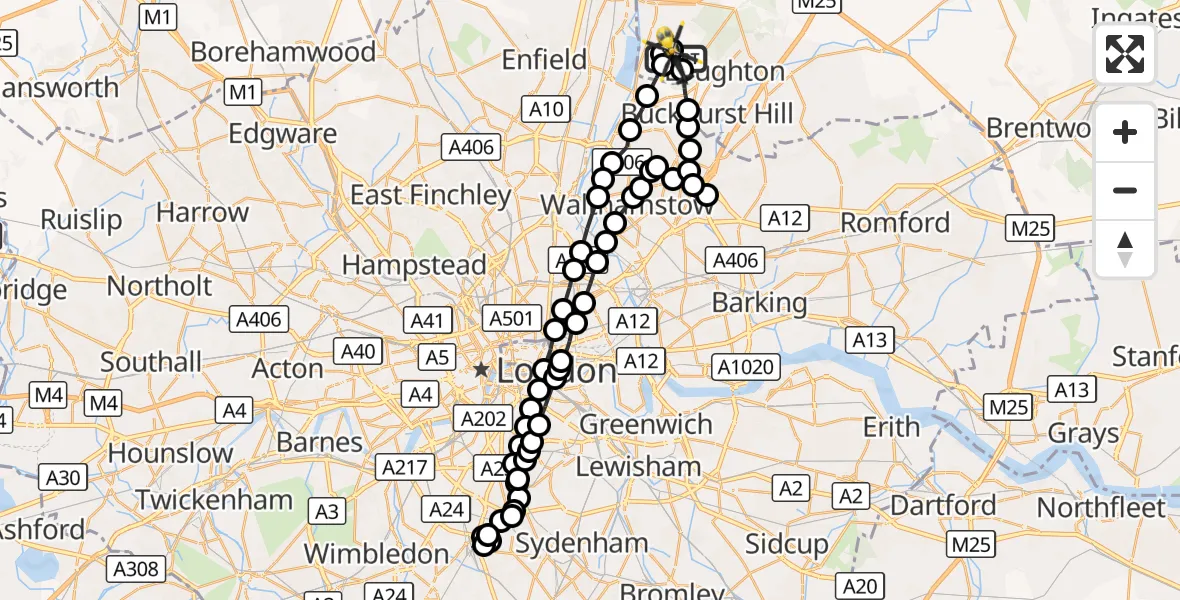 Flight route Police Helicopter Metropolitan Police Air Support Unit Lippitts Hill - Metropolitan Police Air Support Unit Lippitts Hill, 16 September 2026, 01:06