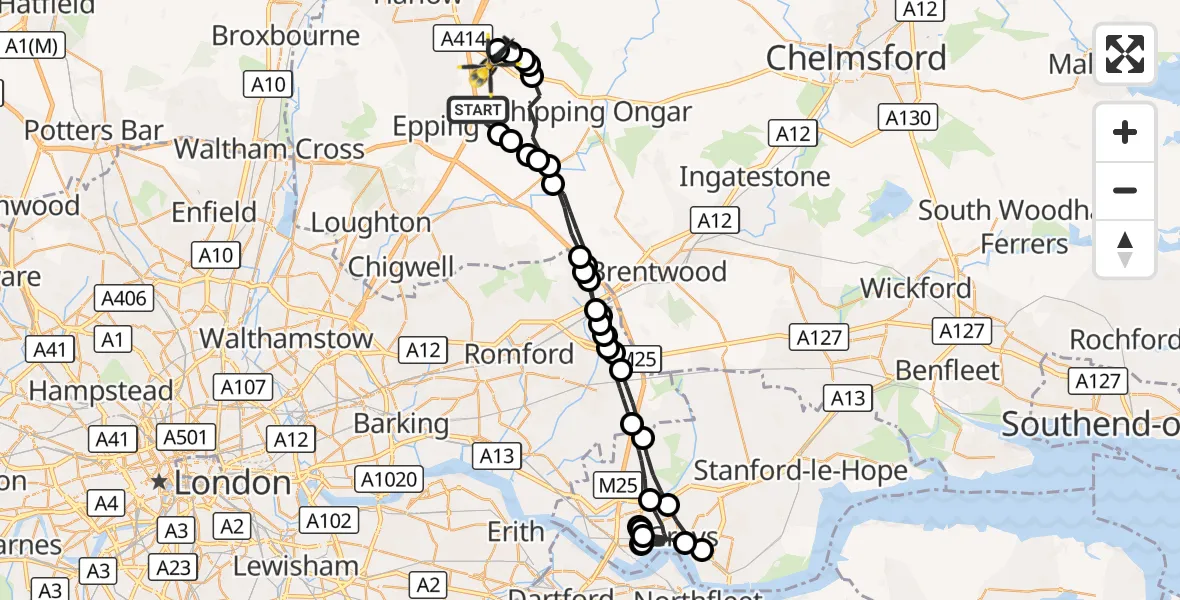 Flight route Police Helicopter Coopersale - North Weald Bassett, 16 September 2026, 05:09