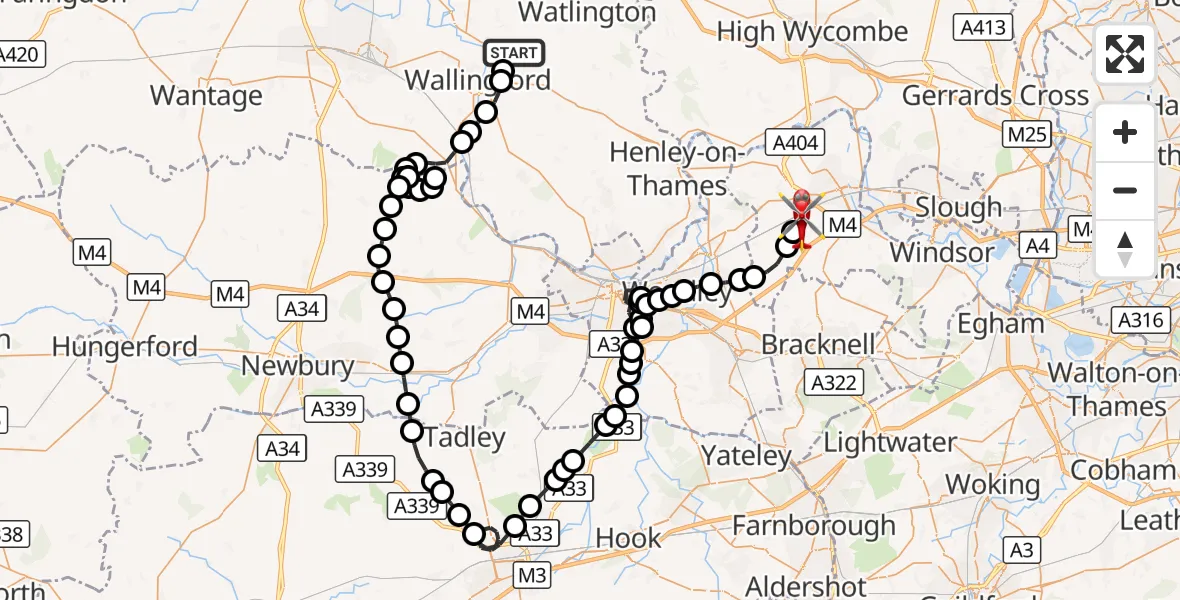 Flight route Air Ambulance Helicopter RAF Benson - White Waltham Airfield, 16 September 2026, 06:44