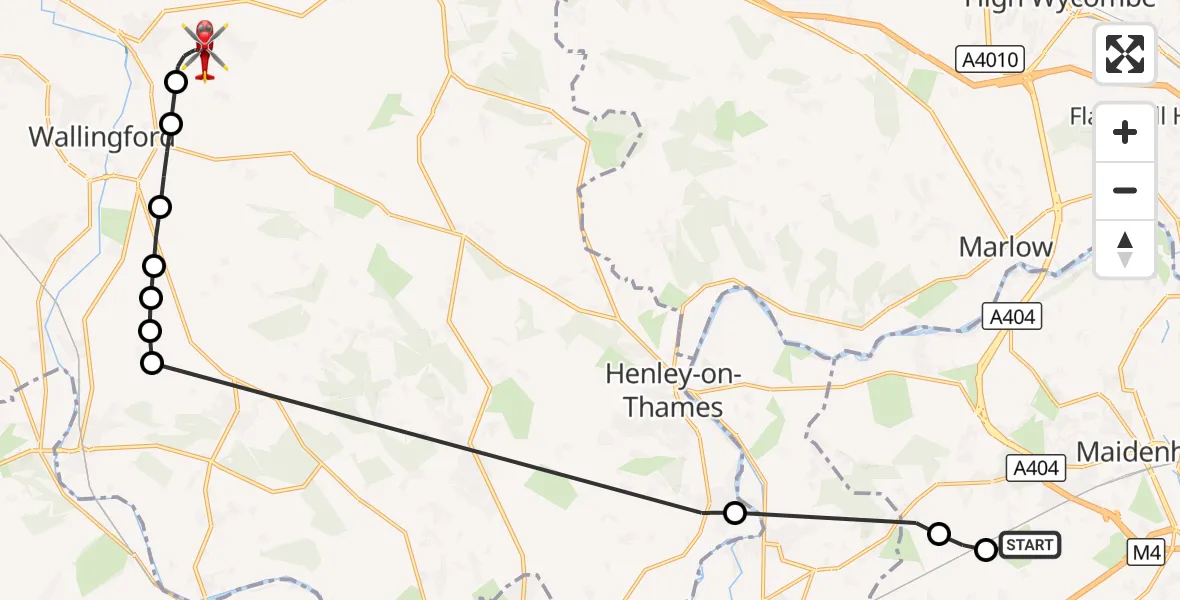 Flight route Air Ambulance Helicopter White Waltham Airfield - RAF Benson, 16 September 2026, 08:19