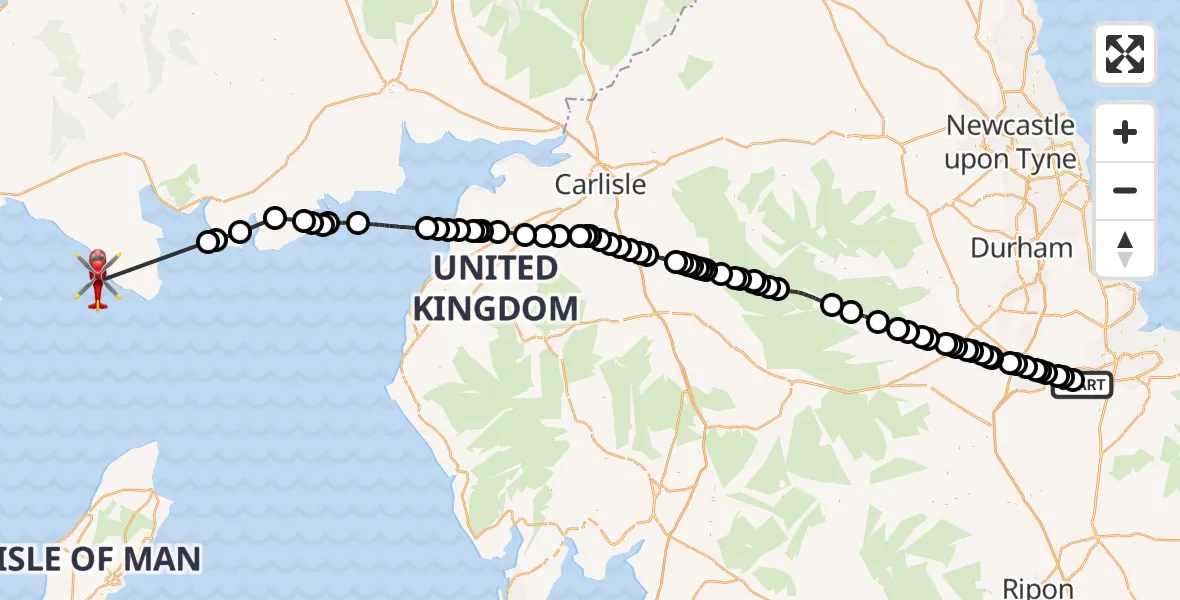 Flight route Air Ambulance Helicopter Egglescliffe - Monreith, 16 September 2026, 08:47