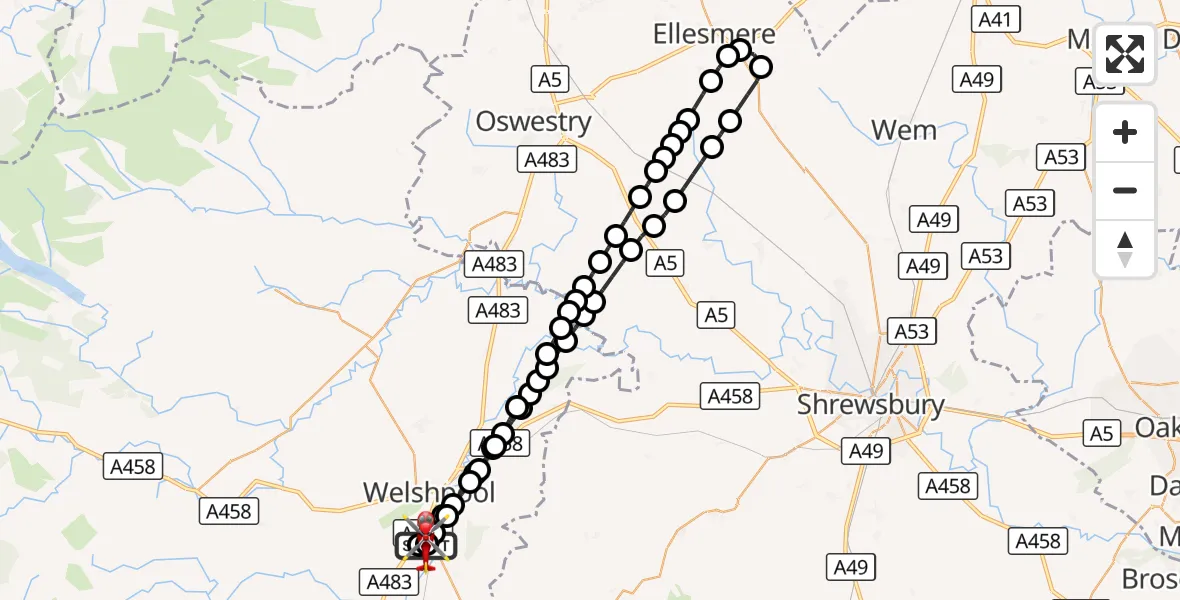 Flight route Air Ambulance Helicopter Welshpool Airport - Welshpool Airport, 16 September 2026, 09:02