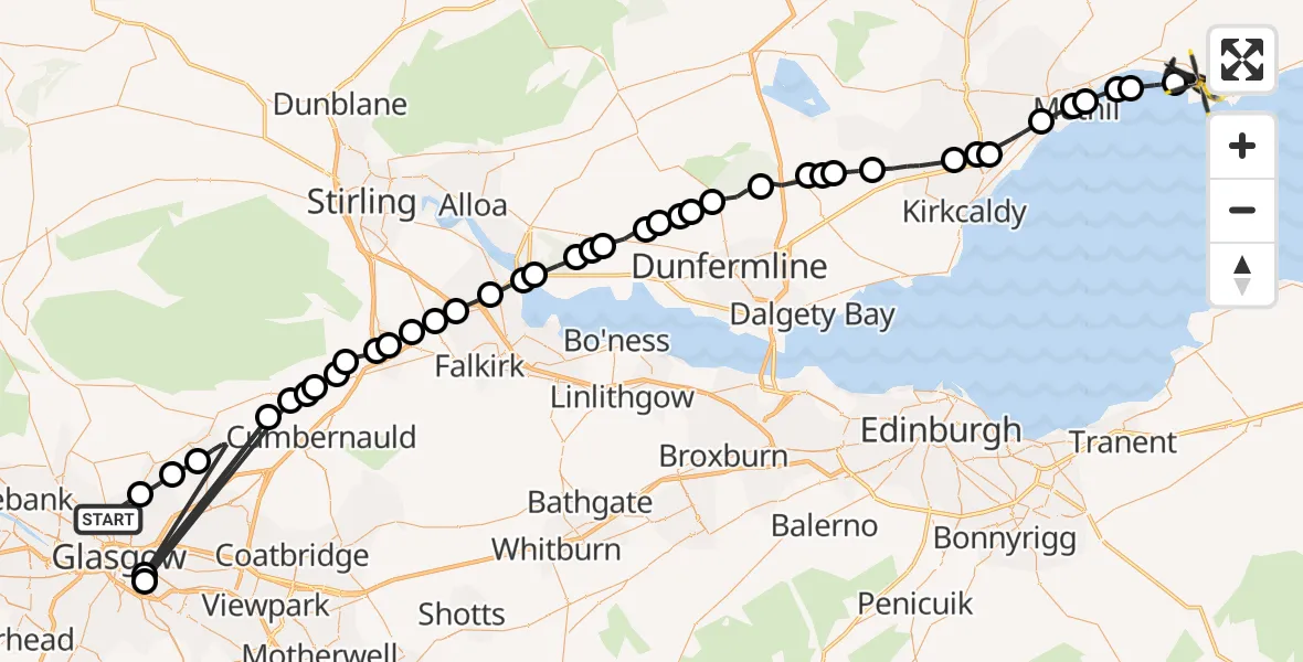 Flight route Police Helicopter Glasgow - Ruddons Point, 16 September 2026, 09:34