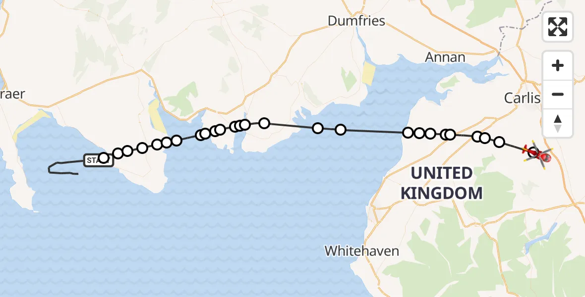 Flight route Air Ambulance Helicopter Port William - Low Braithwaite, 16 September 2026, 09:42