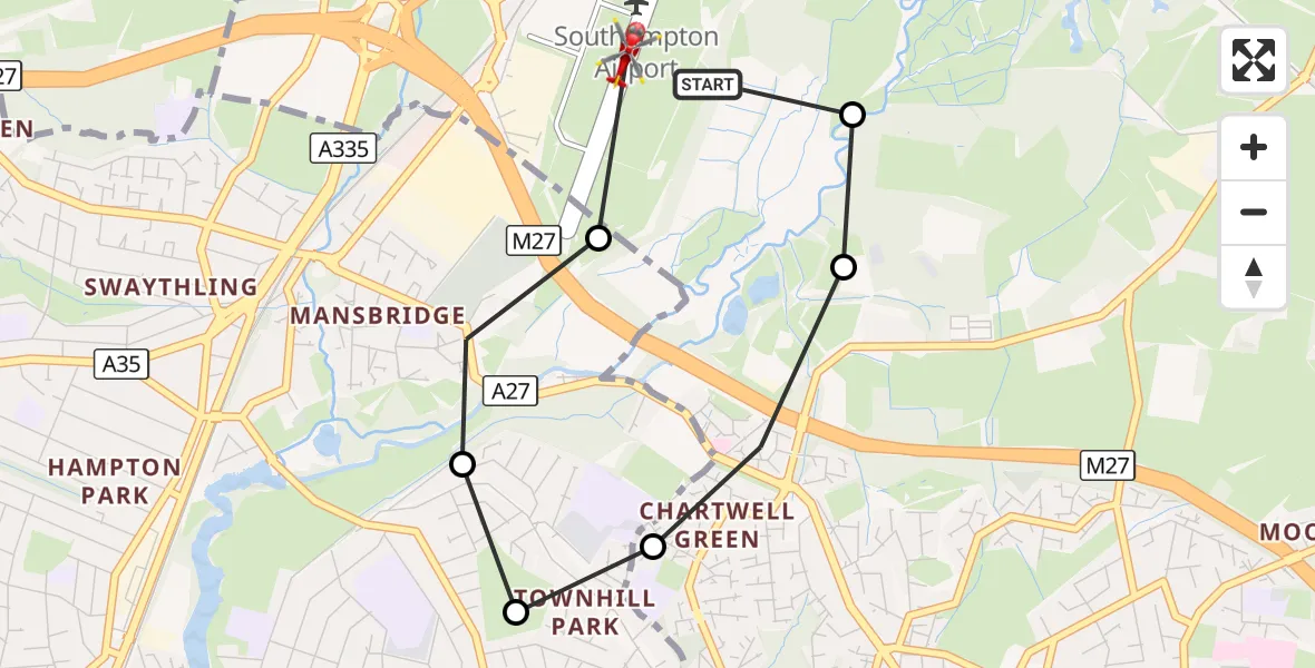 Flight route Air Ambulance Helicopter Southampton Airport - Southampton Airport, 16 September 2026, 10:11