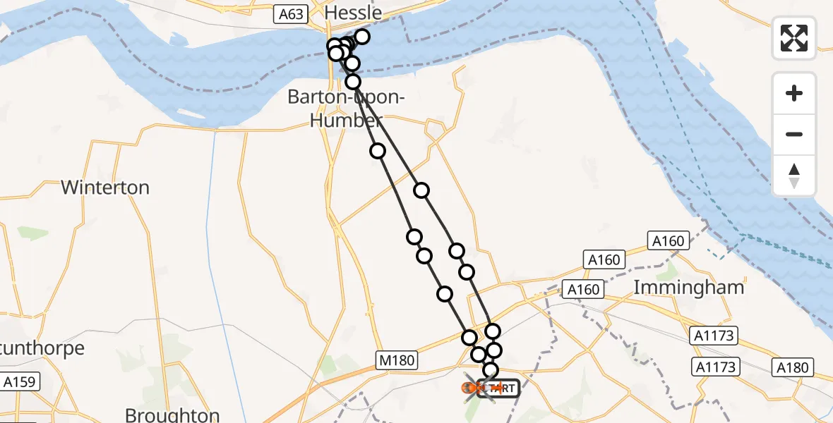 Flight route Coastguard Helicopter Humberside Airport - Humberside Airport, 16 September 2026, 10:14