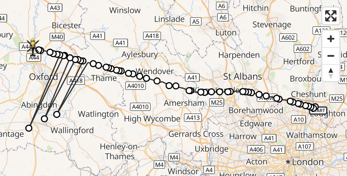 Flight route Police Helicopter Sewardstonebury - Kidlington, 16 September 2026, 10:34