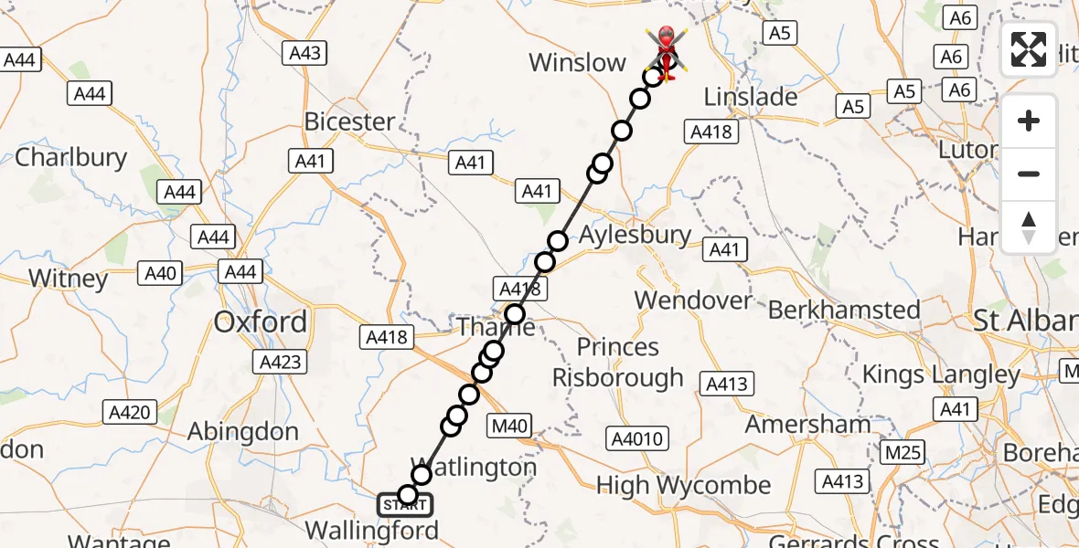 Flight route Air Ambulance Helicopter RAF Benson - Drayton Parslow, 16 September 2026, 10:40