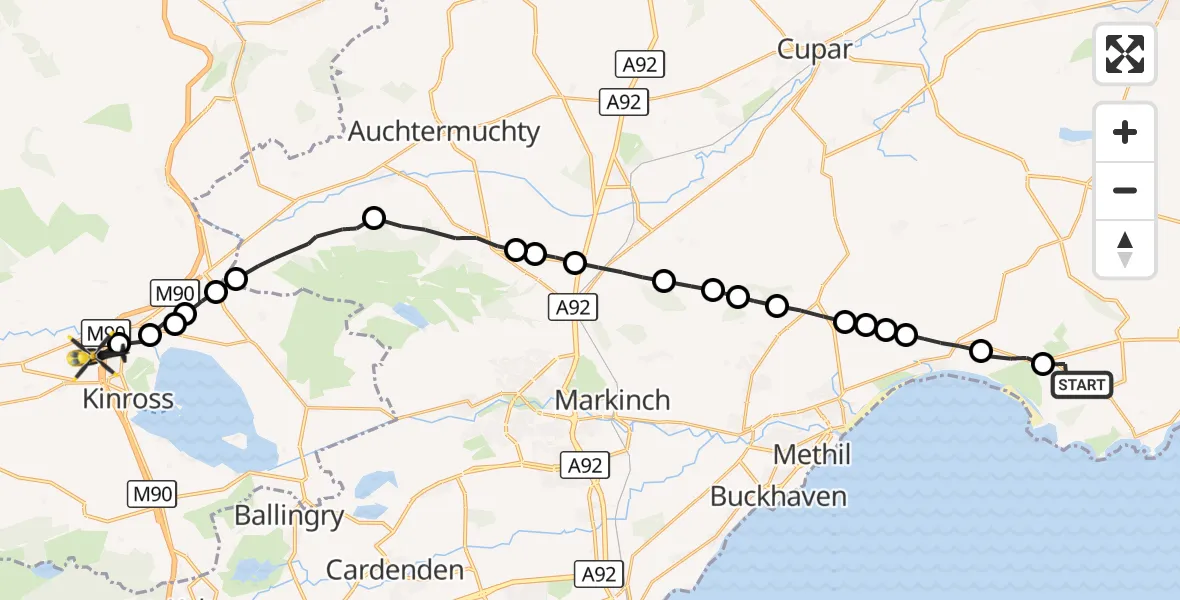 Flight route Police Helicopter Colinsburgh - Kinross, 16 September 2026, 10:40