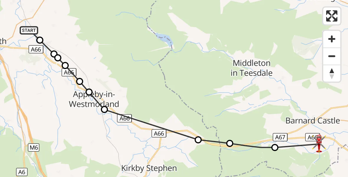 Flight route Air Ambulance Helicopter Langwathby - Brignall, 16 September 2026, 10:54