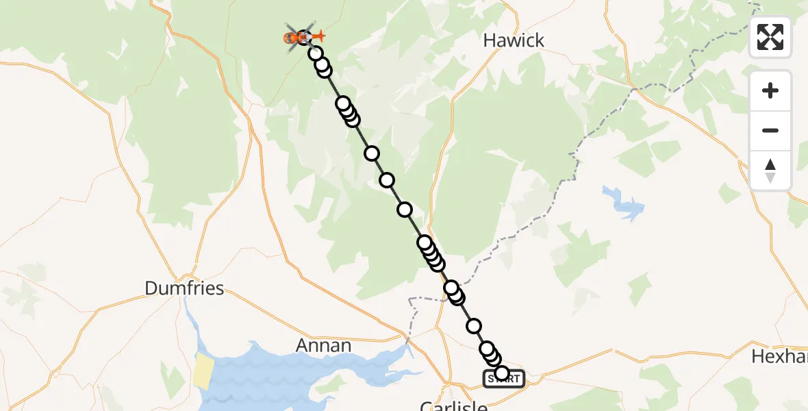 Flight route Coastguard Helicopter Carlisle Lake District Airport - Coomb Craig, 16 September 2026, 11:13