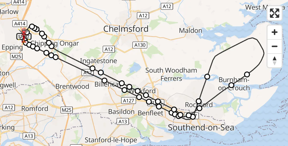 Flight route Air Ambulance Helicopter North Weald Airfield - North Weald Airfield, 16 September 2026, 11:18