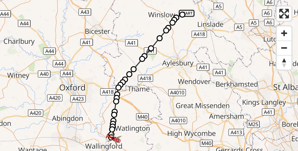 Flight route Air Ambulance Helicopter Drayton Parslow - RAF Benson, 16 September 2026, 11:41