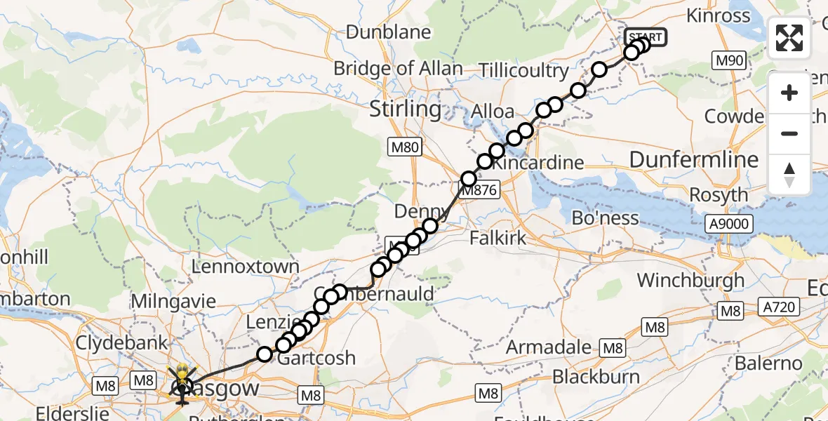 Flight route Police Helicopter Drum - Glasgow City Heliport, 16 September 2026, 11:51
