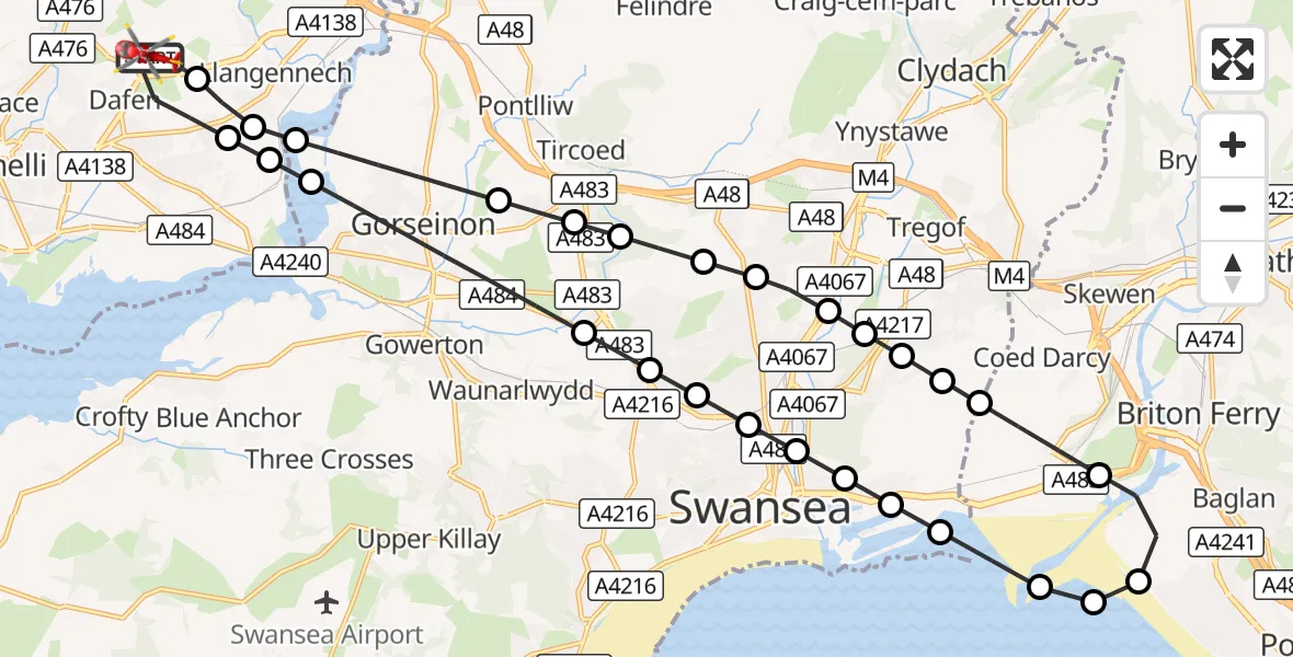 Flight route Air Ambulance Helicopter Dafen - Dafen, 16 September 2026, 12:23