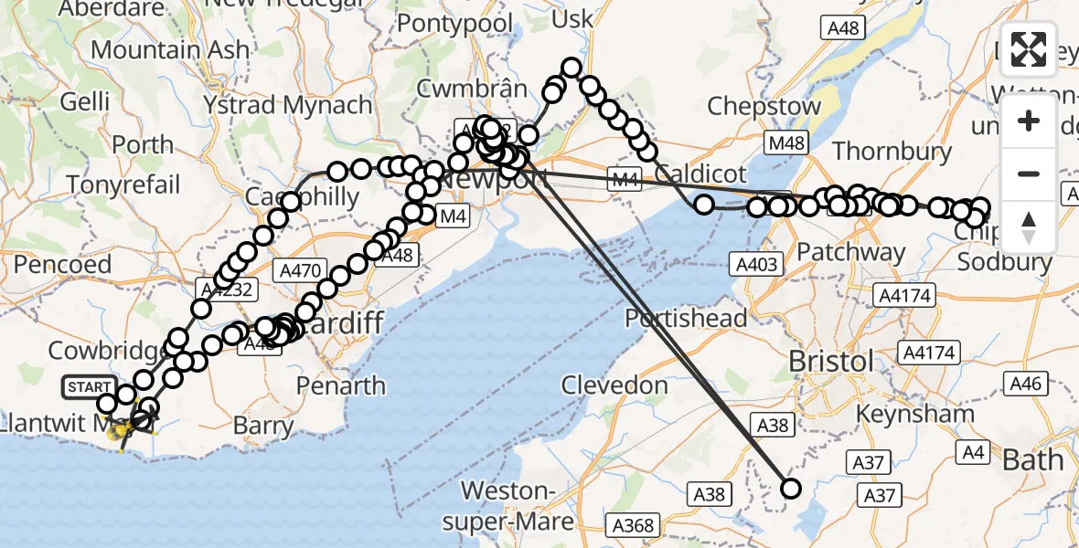 Flight route Police Helicopter Sigingstone - MOD St Athan, 16 September 2026, 12:42
