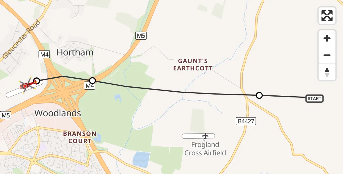 Flight route Air Ambulance Helicopter Latteridge - Almondsbury Helicopter Base, 16 September 2026, 13:03