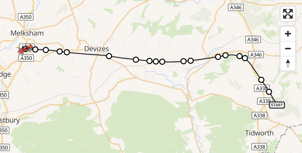 Flight route Air Ambulance Helicopter Collingbourne Ducis - Wiltshire Air Ambulance, 16 September 2026, 13:03