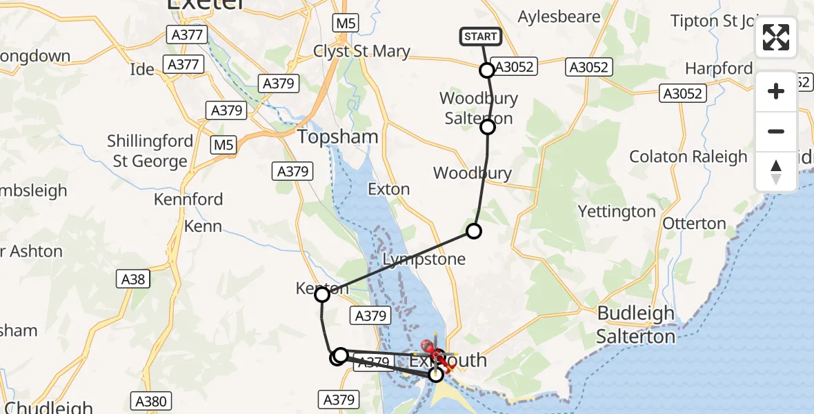 Flight route Air Ambulance Helicopter East Devon - Exmouth, 16 September 2026, 13:03