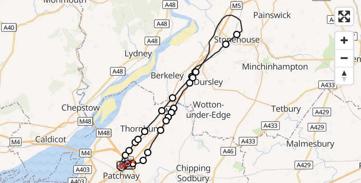 Flight route Air Ambulance Helicopter Almondsbury Helicopter Base - Almondsbury Helicopter Base, 16 September 2026, 13:22