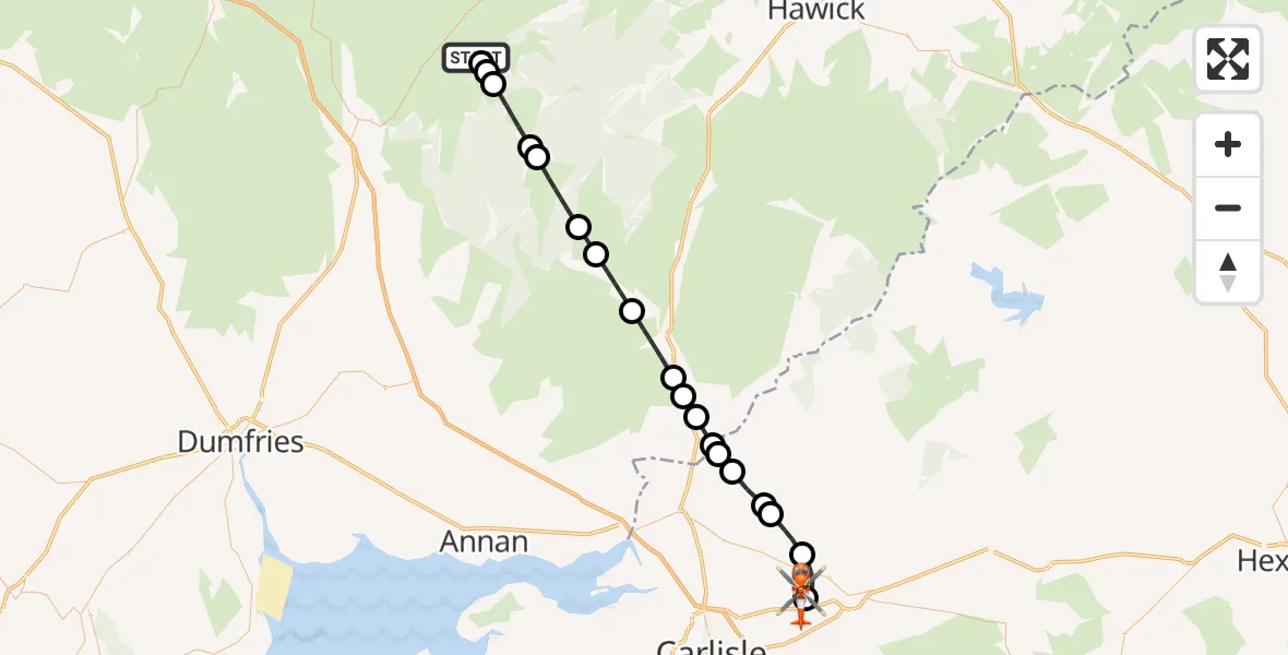 Flight route Coastguard Helicopter Scottish Borders - Carlisle Lake District Airport, 16 September 2026, 13:30