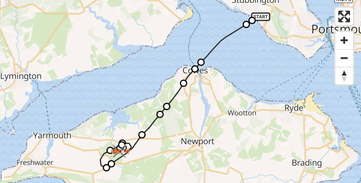 Flight route Coastguard Helicopter Solent Airport - Newbridge, 16 September 2026, 14:11