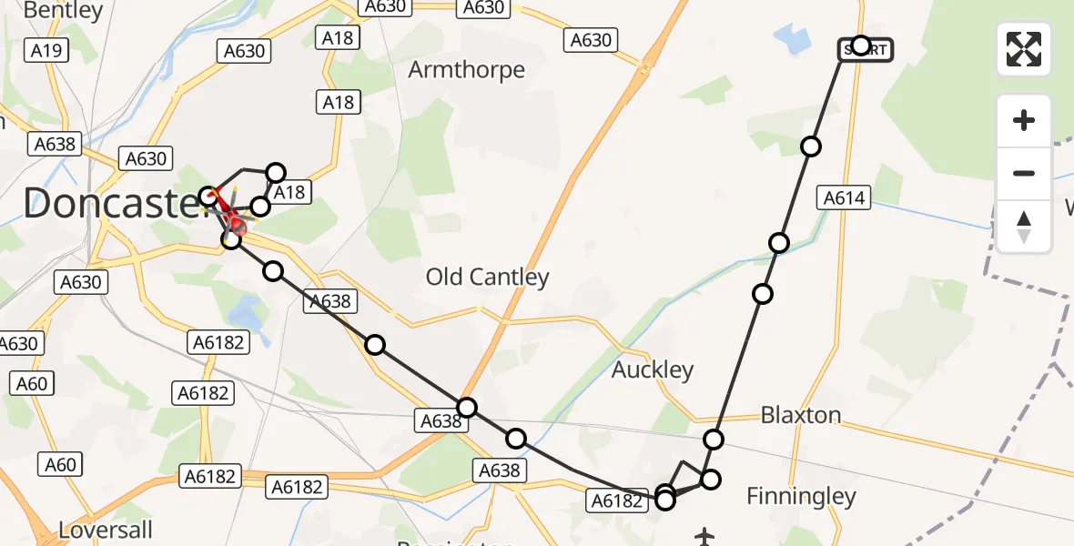 Flight route Air Ambulance Helicopter Hatfield - Wheatley, 16 September 2026, 14:24
