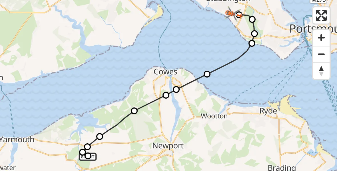 Flight route Coastguard Helicopter Newport - Solent Airport, 16 September 2026, 14:34