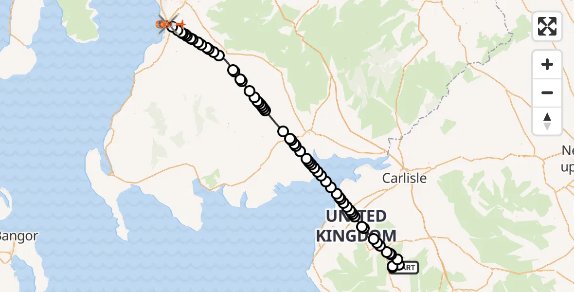 Flight route Coastguard Helicopter Glenridding - Glasgow Prestwick Airport, 16 September 2026, 14:53