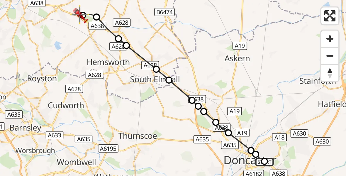 Flight route Air Ambulance Helicopter Intake - YAA Nostell Helicopter Port, 16 September 2026, 15:06
