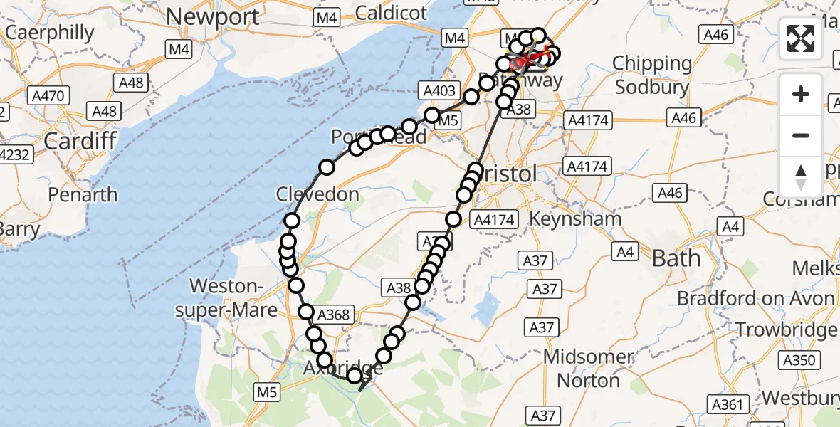 Flight route Air Ambulance Helicopter Almondsbury Helicopter Base - Almondsbury Helicopter Base, 16 September 2026, 15:19