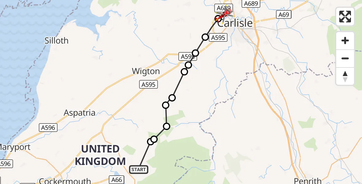 Flight route Air Ambulance Helicopter Bassenthwaite - Grinsdale, 16 September 2026, 15:32