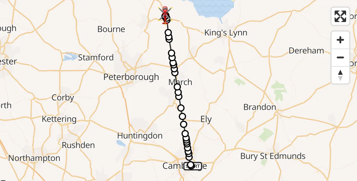 Flight route Air Ambulance Helicopter Cambridge City Airport - Saracen's Head, 16 September 2026, 15:51