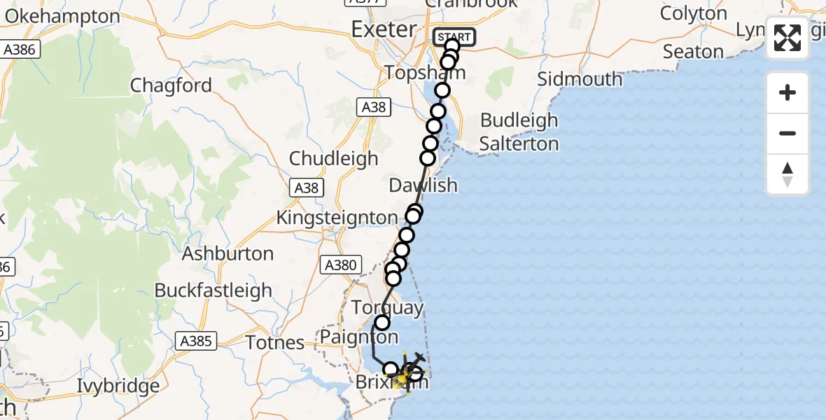 Flight route Police Helicopter Clyst Honiton - English Channel, 16 September 2026, 15:59