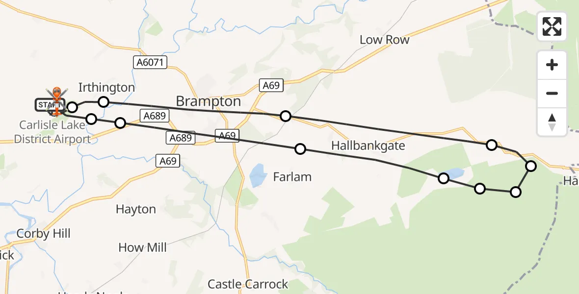 Flight route Coastguard Helicopter Carlisle Lake District Airport - Carlisle Lake District Airport, 16 September 2026, 16:13