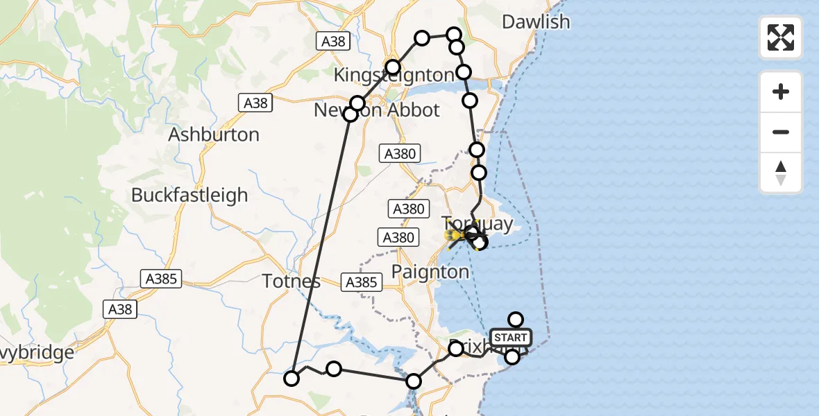 Flight route Police Helicopter Brixham - Torquay, 16 September 2026, 16:15