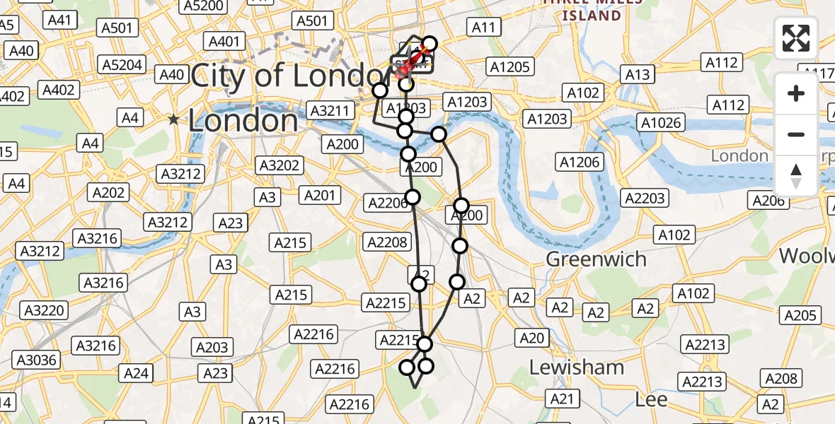 Flight route Air Ambulance Helicopter Royal London Hospital - Royal London Hospital, 16 September 2026, 16:45
