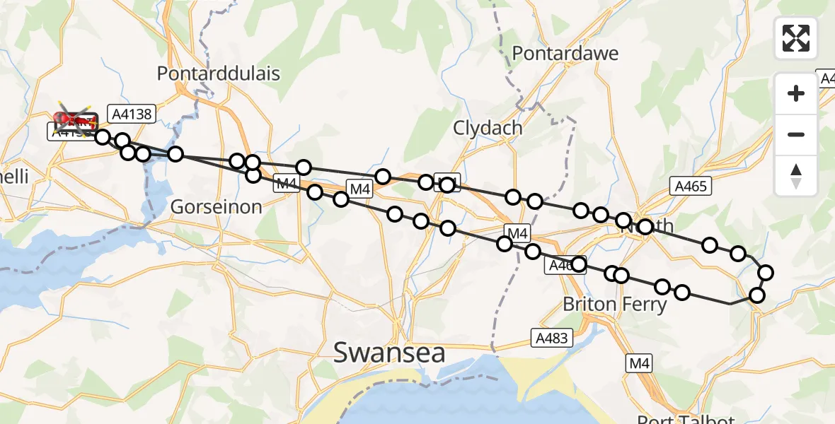Flight route Air Ambulance Helicopter Dafen - Dafen, 16 September 2026, 17:02
