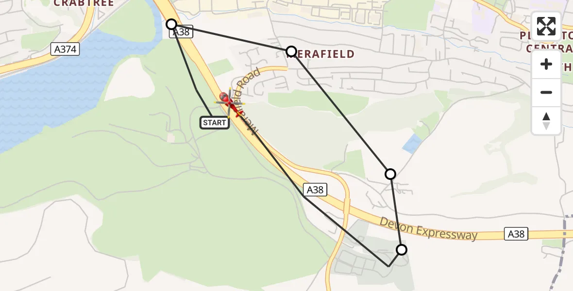Flight route Air Ambulance Helicopter Sherford - Sherford, 16 September 2026, 17:14