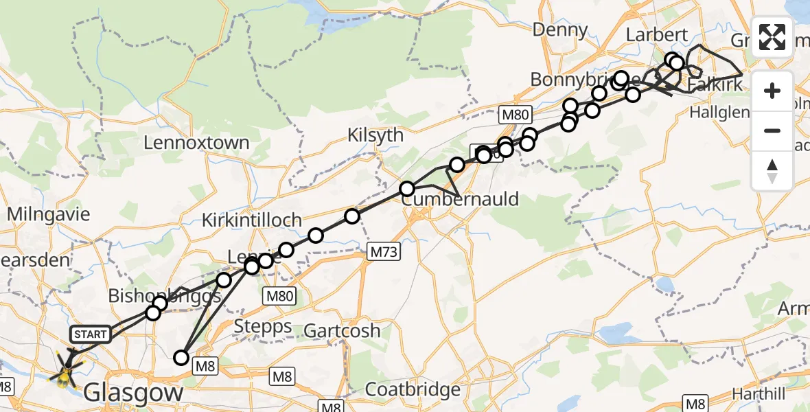 Flight route Police Helicopter Glasgow - Glasgow, 16 September 2026, 17:49