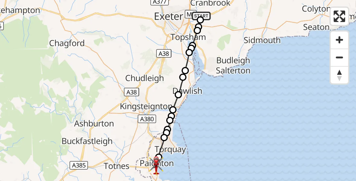 Flight route Air Ambulance Helicopter Exeter International Airport - Paignton, 16 September 2026, 18:30