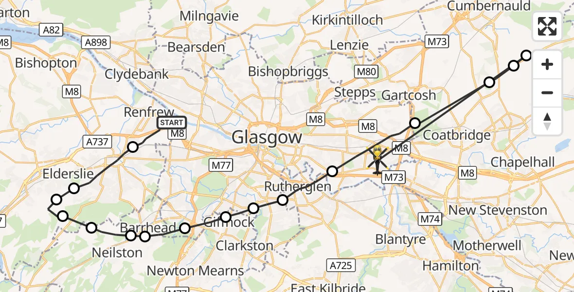 Flight route Police Helicopter Renfrew - Glasgow, 16 September 2026, 18:53