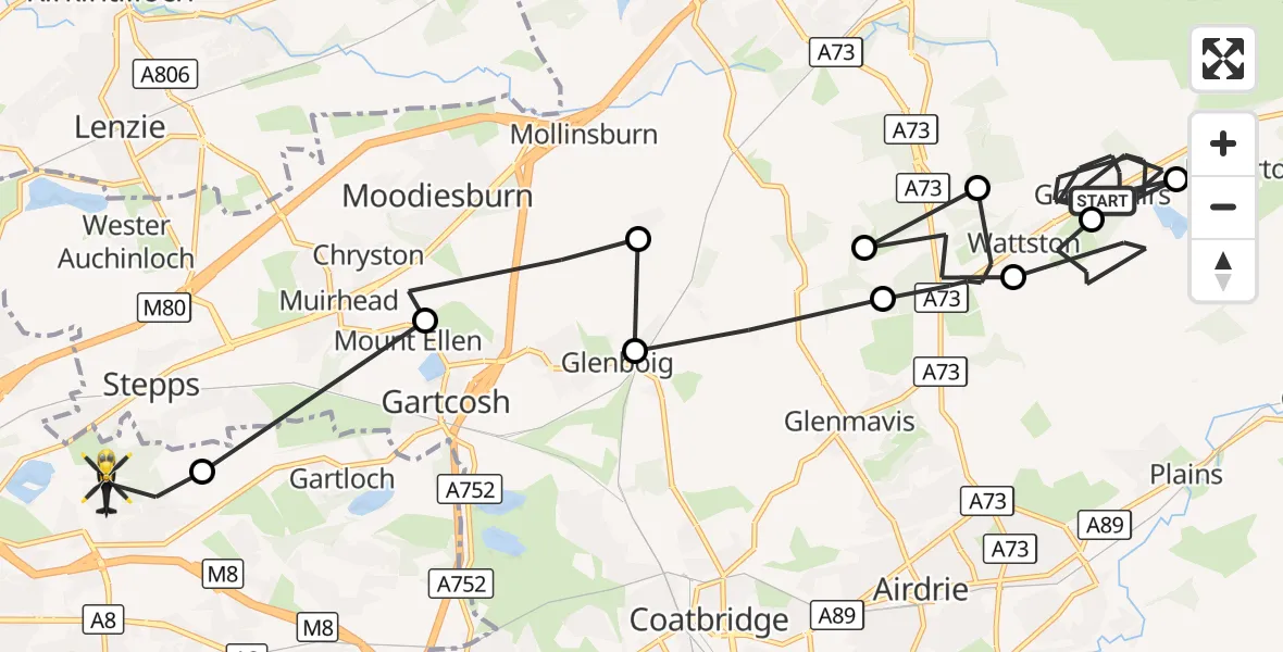 Flight route Police Helicopter Greengairs - Glasgow, 16 September 2026, 19:08
