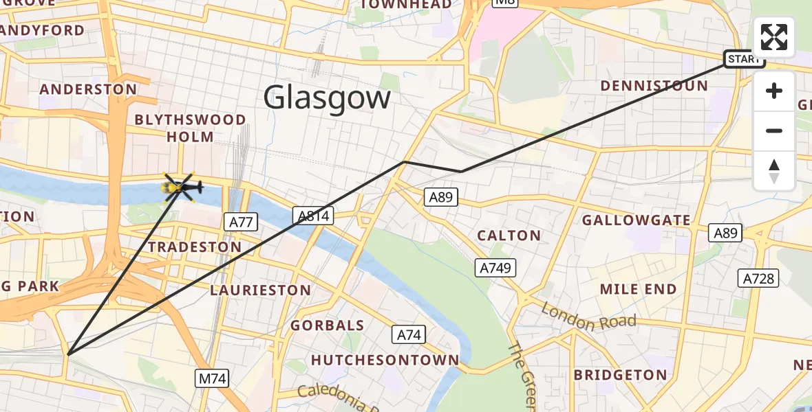 Flight route Police Helicopter Glasgow - Glasgow, 16 September 2026, 19:25