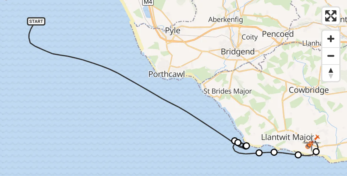 Flight route Coastguard Helicopter Bristol Channel - MOD St Athan, 16 September 2026, 20:09
