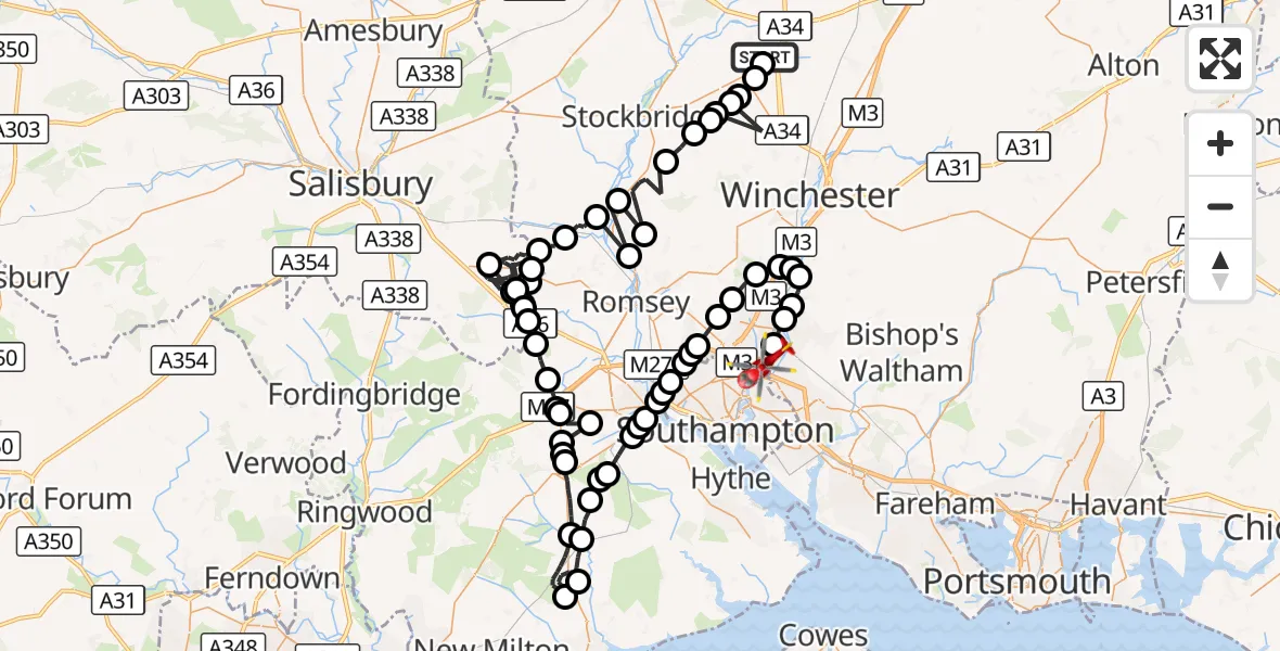 Flight route Air Ambulance Helicopter Barton Stacey - Southampton Airport, 16 September 2026, 21:00