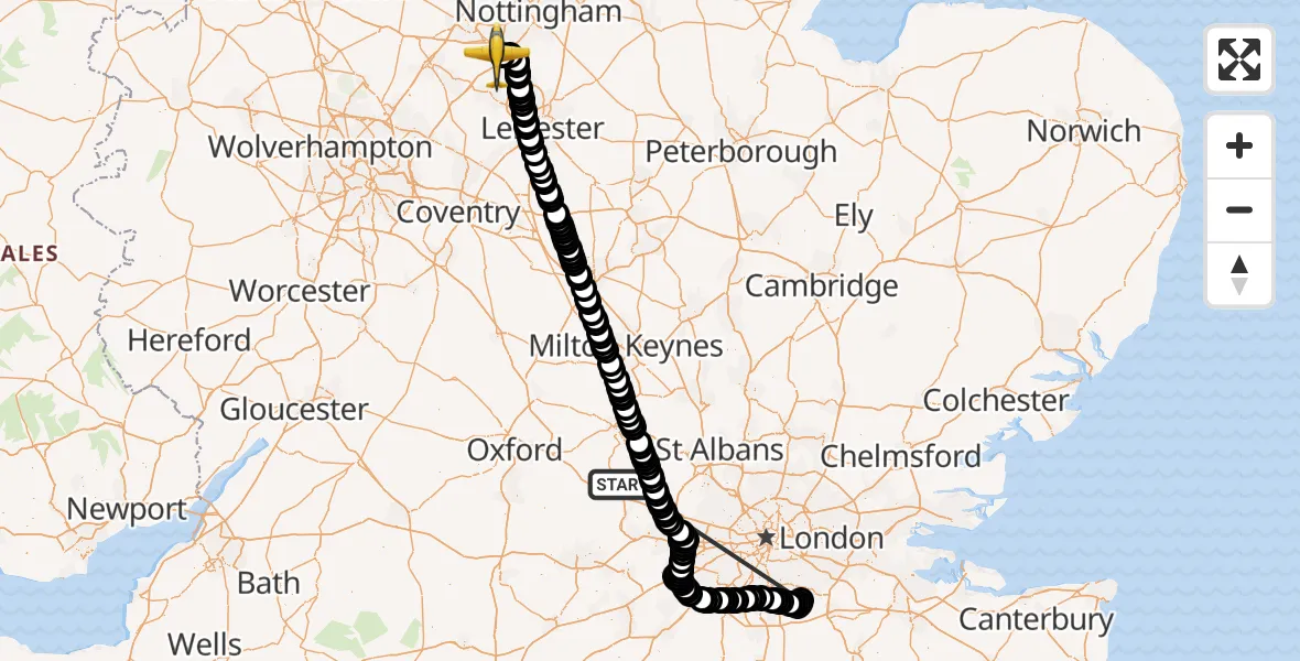 Flight route Police Aircraft Naphill - East Midlands Airport, 16 September 2026, 21:24